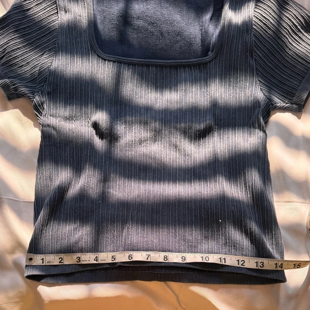 Navy Blue Ribbed Women's Top